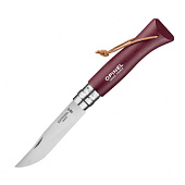Нож складной Opinel N°8 Trekking нержавеющая сталь, кожаный темляк, бордовый