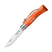 Нож складной Opinel N°7 Trekking нерж. кожан.темляк, оранжевый